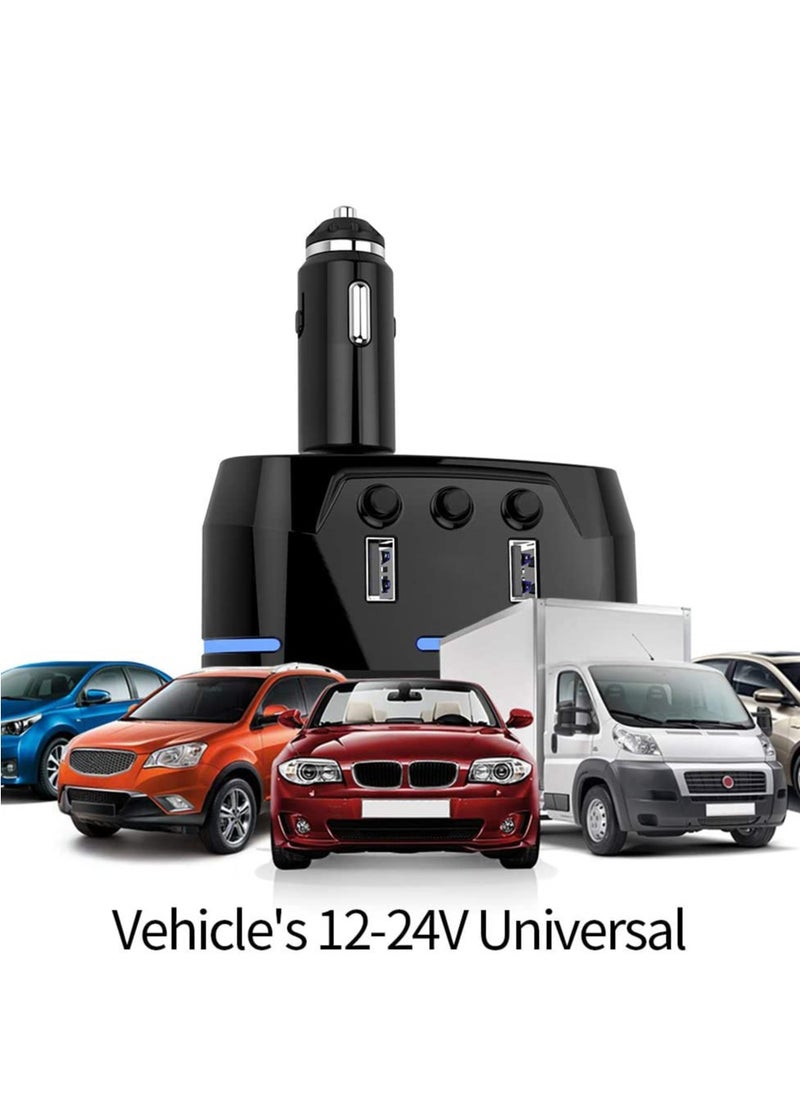 Car Charger Splitter Adapter 3 Socket with LED Voltage Display Dual USB Car Charger On/Off Switches 12V Dashcam Replaceable fuse (Wireless)