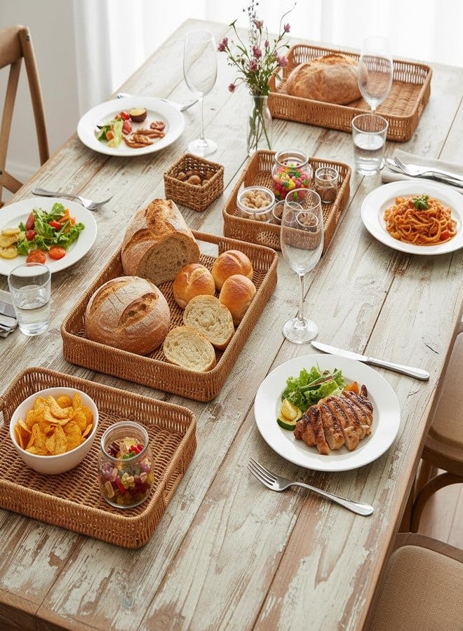 Fvstar 2pcs Rectangular Serving Tray with Handles, Decorative Wicker Organizer Baskets Storage Tray for Coffee Table, Bread, Fruit, Snacks, Centerpiece Decor - Image 2