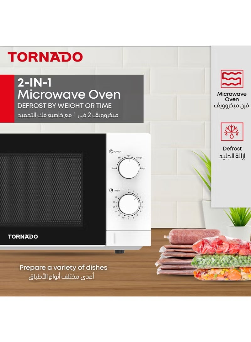 Tornado 20 Liters Solo Microwave Oven with 5 Power Levels, 700W, Defrost Function, 35 Minutes Timer, White, TWMS-20-W-S - Image 1