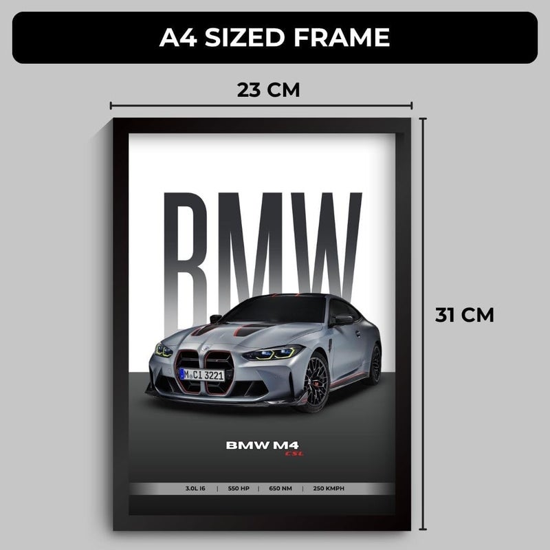 Funk You Store ملصق BMW M4 | ملصق مؤطر بحجم A4 لسيارة BMW (31 × 23 سم) | ملصق سيارة للحائط، هدية للأولاد | إطارات سيارات | ملصق BMW M4 | ملصق سيارة للحائط، غرفة النوم، السكن، غرفة الدراسة - Image 2