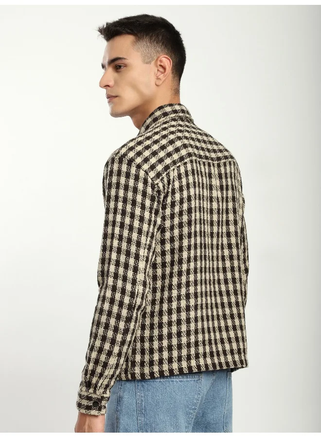 Beyoung Beige Zipper Cotton Flannel Shacket