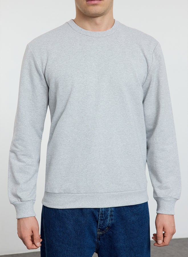 trendyol Gray Melange Regular/Normal Cut Basic Sweatshirt - Image 3