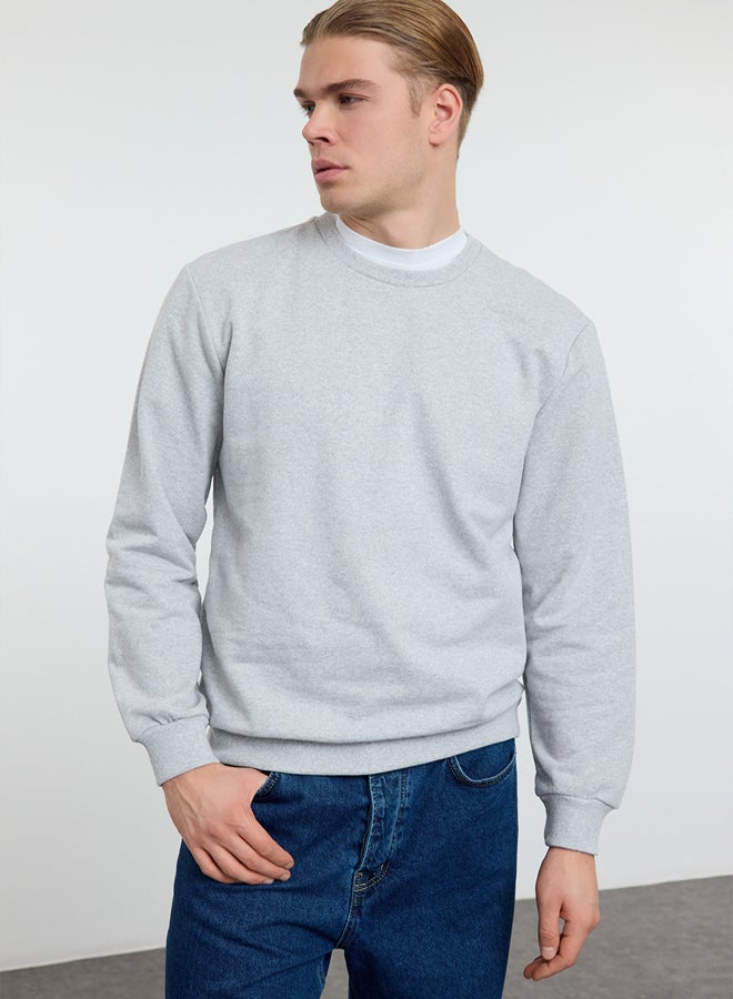 trendyol Gray Melange Regular/Normal Cut Basic Sweatshirt - Image 2