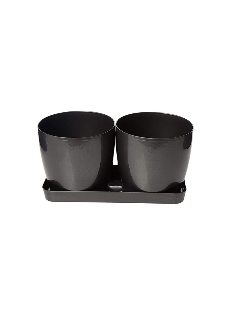 أيدل طقم من 2 وعاء زهور بلاستيكي دائري مع صينية - 14x12 سم أصيص نباتات متين للاستخدام الداخلي والخارجي - أصيص حديقة زخرفي خفيف الوزن بألوان متعددة - دائري للمعيشة - صنع في إيطاليا - Image 5