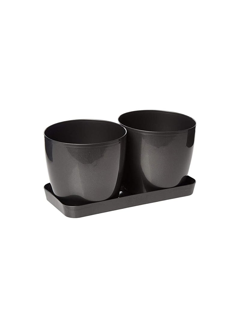 أيدل طقم من 2 وعاء زهور بلاستيكي دائري مع صينية - 14x12 سم أصيص نباتات متين للاستخدام الداخلي والخارجي - أصيص حديقة زخرفي خفيف الوزن بألوان متعددة - دائري للمعيشة - صنع في إيطاليا - Image 1