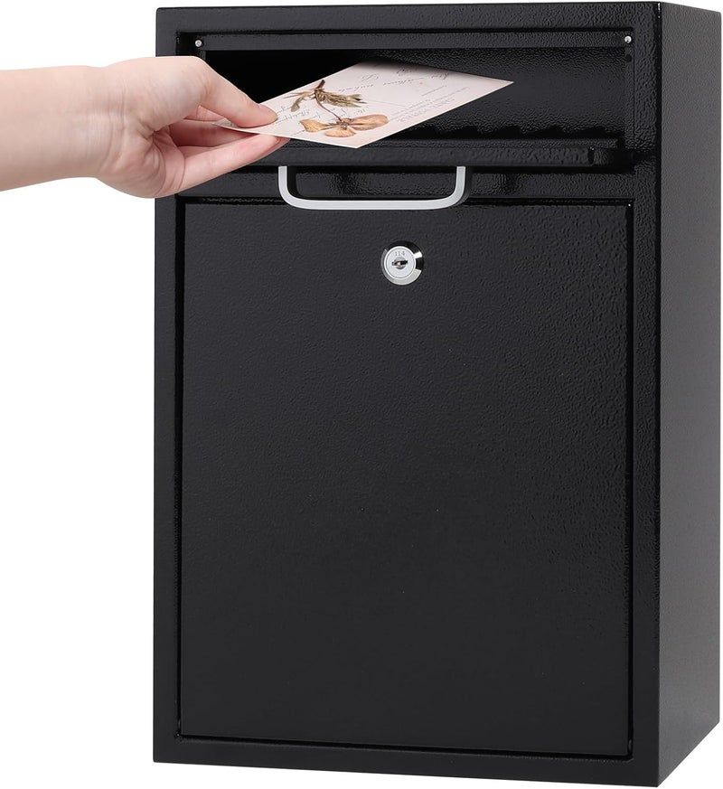 Jssmst Locking Mailbox for Outside, Key Lock Wall Mount Mailboxes Large, Security Drop Box with Lock, 16.2H x 11.22L x 4.72W Inches, Black XLarge - Image 1