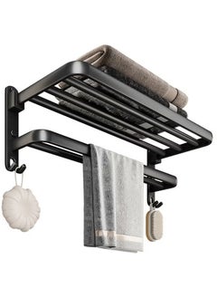 Arabest Perforation-free Double Shelf Towel Rack In Bathroom 50*23*20cm, Bathroom Lavatory Towel Rack with Hooks, Towel Holder (Matte Black)  - Image 1