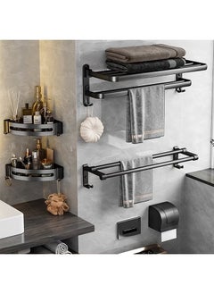 Arabest Perforation-free Double Shelf Towel Rack In Bathroom 50*23*20cm, Bathroom Lavatory Towel Rack with Hooks, Towel Holder (Matte Black)  - Image 2