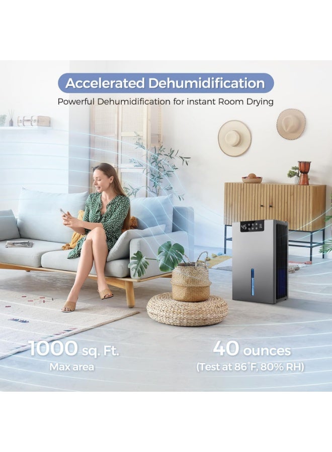 Arabest Dehumidifier, Dehumidifiers for Home(1000sq.ft), 98 OZ Water Tank, Dehumidifier Washable Air Filter, Dehumidifiers for Basement Bedroom Bathroom, Auto Shut Off, Timer Setting, 7 Colors Light, Gray - Image 3