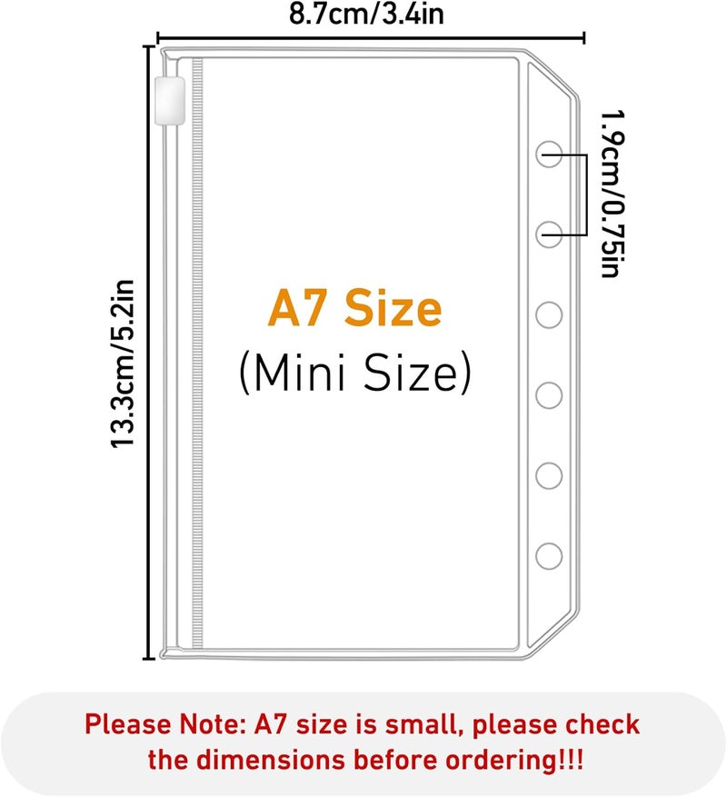 Antner 12pcs A7 Mini Binder Pockets 6 Holes Zipper Cash Envelopes for Budgeting Loose Leaf Bags Planner Insert Pouches for A7 6-Ring Budget Wallet Binder - Image 2