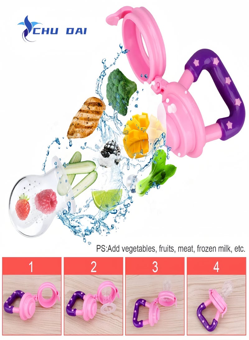 CHU DAI Baby Fruit Food Feeder Silicone Pacifier Fresh Pouches Teething Toy Aching Gums Pacifier Reusable(Blue)  - Image 3
