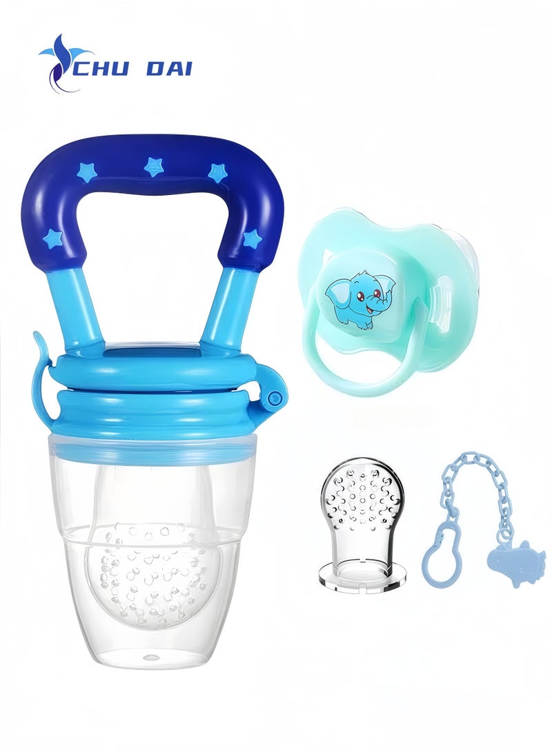 CHU DAI Baby Fruit Food Feeder Silicone Pacifier Fresh Pouches Teething Toy Aching Gums Pacifier Reusable(Blue)  - Image 1