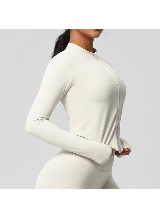 Women Outdoor Sports Long Sleeved Slim Yoga Suit Zipper Cardigan Stand Up Collar Clothes Quick Dry Running Fitness Jacket Top - Image 3
