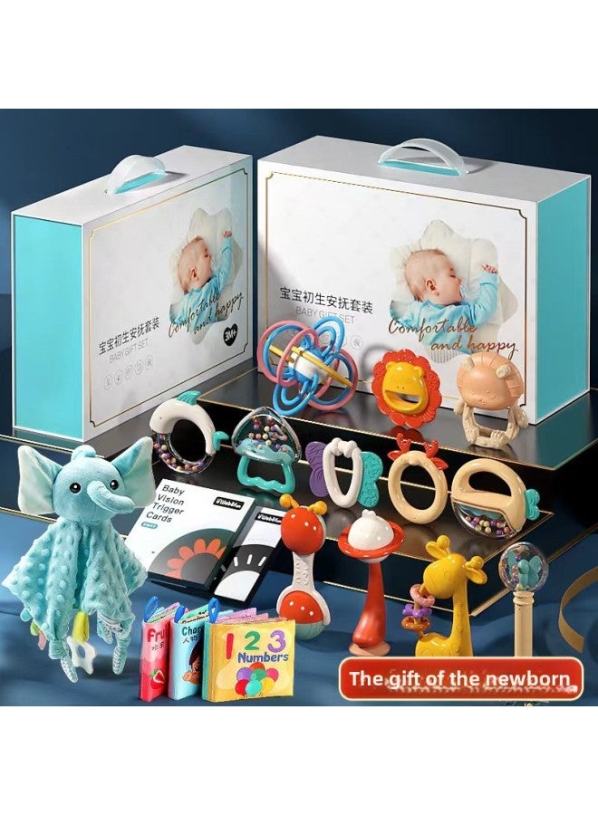 Newborn Meeting Ceremony Hand Rattle Bite Soothing Toy Baby Early Education 0-6 Months Full Moon Gift-Color:【preferred For Gift Giving】 Teether_rattle + Sensory Set (18-piece Set) - Image 2