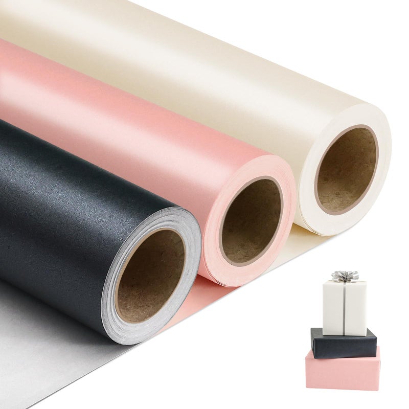 NESCCI Matte Wrapping PaperSolid Color PearlyLustre Paper3 Roll17 Inches X 328 Feet Per rollGift Wrapping PaperPerfect for WeddingValentines DayBirthday ChristmasBaby Shower