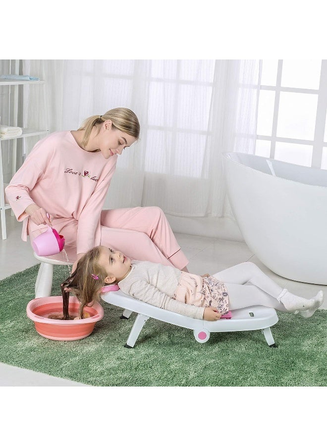 Fedicelly (Pink) - Toddler Shampoo Chair Girls Tools, Kids Hair Washing Bath Seat, Children Head Hair Rinser Chair (Pink) - Image 1