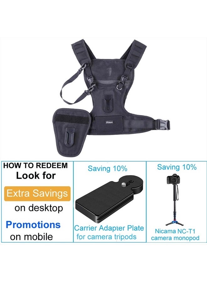 Nicama Dual Shoulder Camera Strap for Two-Cameras, Carrier Chest Harness Vest with Mounting Hubs & Backup Safety Straps for DSLR Canon 6D 5D2 5D3 Nikon D800 D810 Sony A7S Sigma Olympus - Image 2