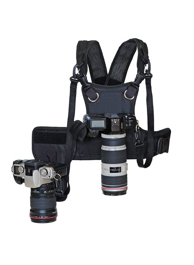 Nicama Dual Shoulder Camera Strap for Two-Cameras, Carrier Chest Harness Vest with Mounting Hubs & Backup Safety Straps for DSLR Canon 6D 5D2 5D3 Nikon D800 D810 Sony A7S Sigma Olympus - Image 1