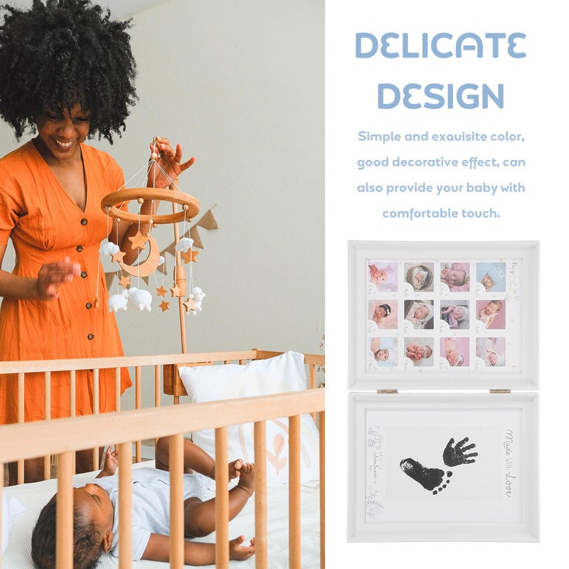 White Double Fold Newborn Footprint Picture Frame with Handprint Kit First Year Keepsake - Image 4