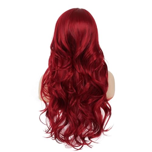 Tseses Red Wigs Long Curly Wavy Wigs for Women Side Part Natural Looking Cosplay Halloween Synthetic Fiber Wig (Red) - Image 5