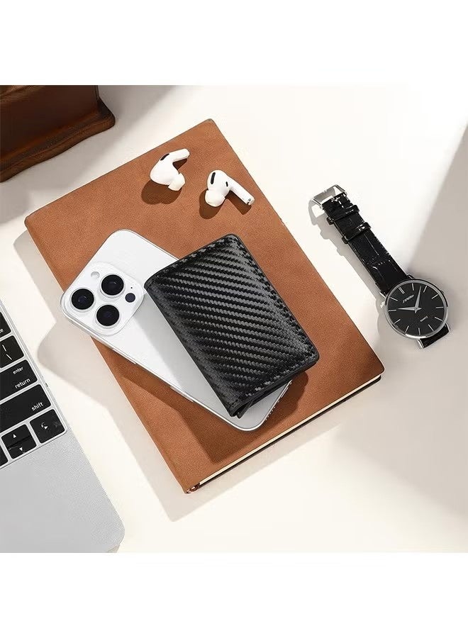 محفظة رجالية بتصميم بسيط مزودة بحامل بطاقات منبثق بتقنية حجب الترددات اللاسلكية (RFID)، وحامل بطاقات ائتمان من الألومنيوم رفيع للجيب الأمامي مع غطاء من ألياف الكربون - Image 5