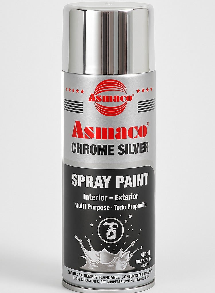 اسماكو طلاء بخاخ أسماكو كروم فضي، لمعة عالية، سريع الجفاف، 400 مل – للاستخدام الداخلي والخارجي
