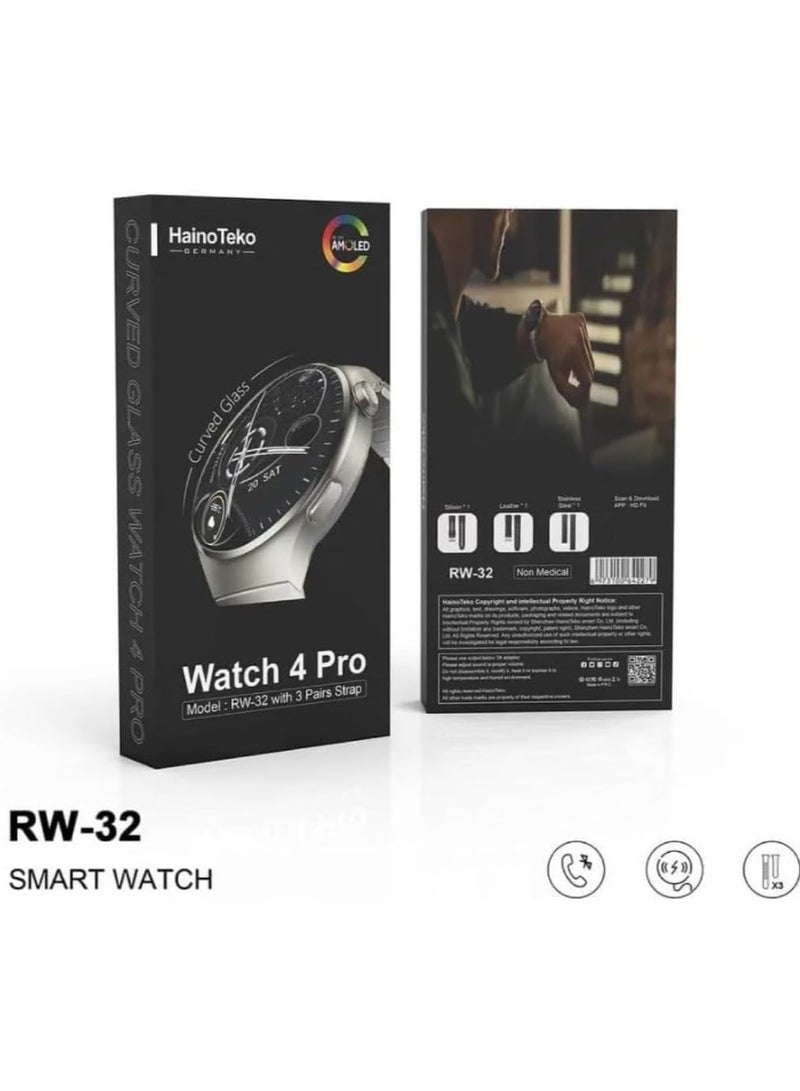 Haino Teko Haino Teko Germany Smart Watch 4 pro RW-32 with AMOLED Curved Glass Screen Real AMOLED Round Display Touch Screen with 3 pairs Strap Complete Fitness Tracker Watch  - Image 2