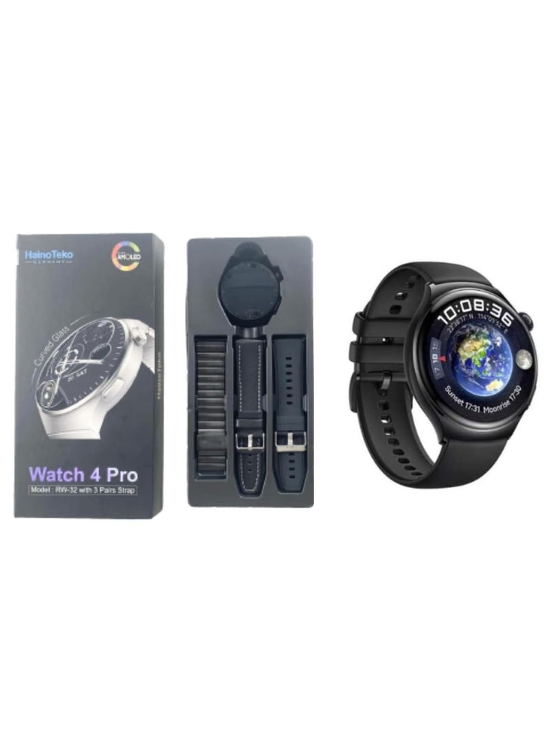 Haino Teko Haino Teko Germany Smart Watch 4 pro RW-32 with AMOLED Curved Glass Screen Real AMOLED Round Display Touch Screen with 3 pairs Strap Complete Fitness Tracker Watch  - Image 4