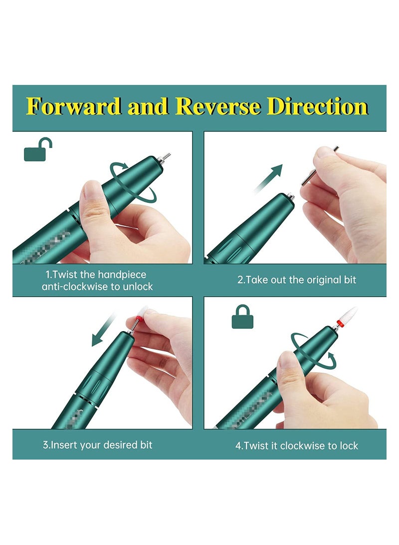 general 35000RPM Portable Electric Nail Drill, Compact Efile Handpiece Professional Manicure Pedicure Nail File Drill Kit, Green - Image 3