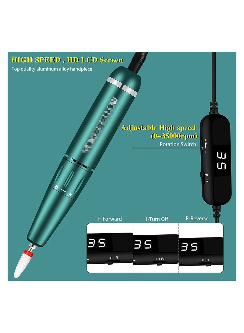general 35000RPM Portable Electric Nail Drill, Compact Efile Handpiece Professional Manicure Pedicure Nail File Drill Kit, Green - Image 2