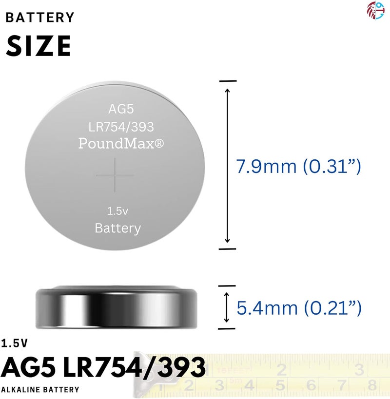 PoundMax 10-Pack AG5 (LR48, LR754, 393) 1.5V Alkaline Button Cell Batteries - Image 5