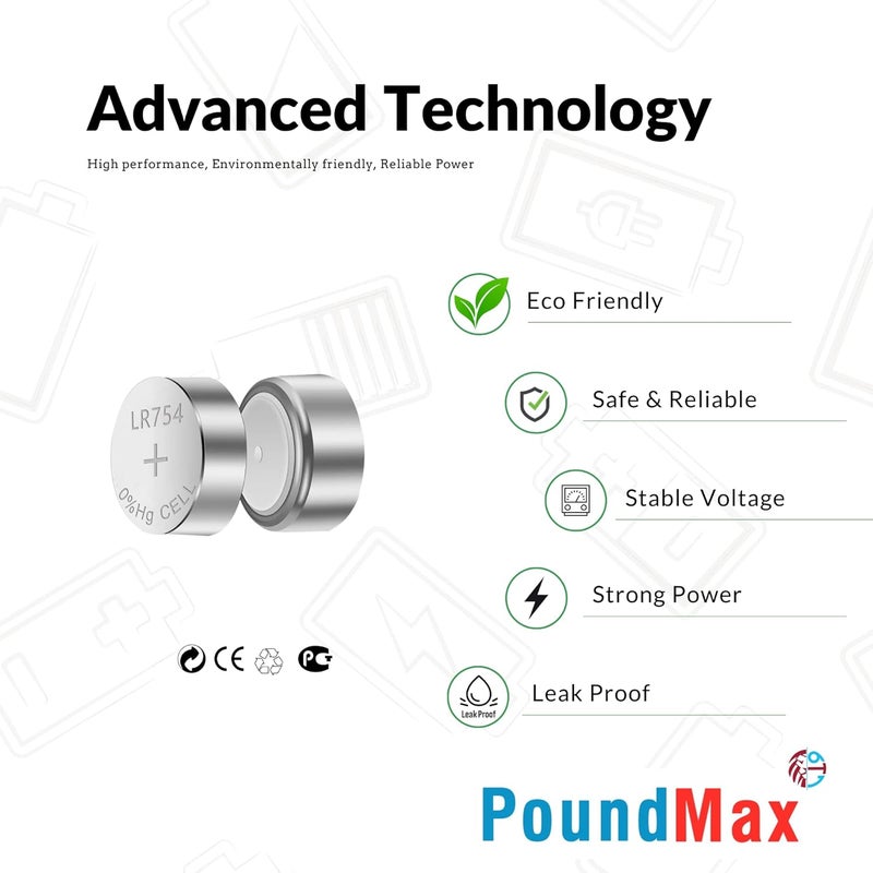 PoundMax 10-Pack AG5 (LR48, LR754, 393) 1.5V Alkaline Button Cell Batteries - Image 3