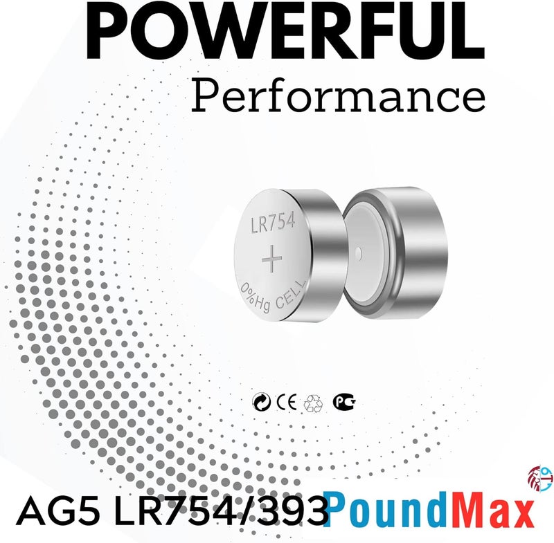 PoundMax 10-Pack AG5 (LR48, LR754, 393) 1.5V Alkaline Button Cell Batteries - Image 4