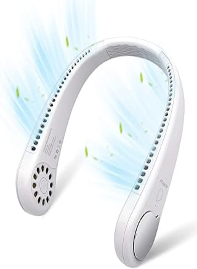 Portable Neck Fan - ITHKY Hands Free Bladeless Neck Fan, 360° Cooling Hanging Fan, USB Rechargeable Personal Neck Fan, Headphone Design Neck Air Conditioner with 3 Wind Speed for Outdoor Indoor