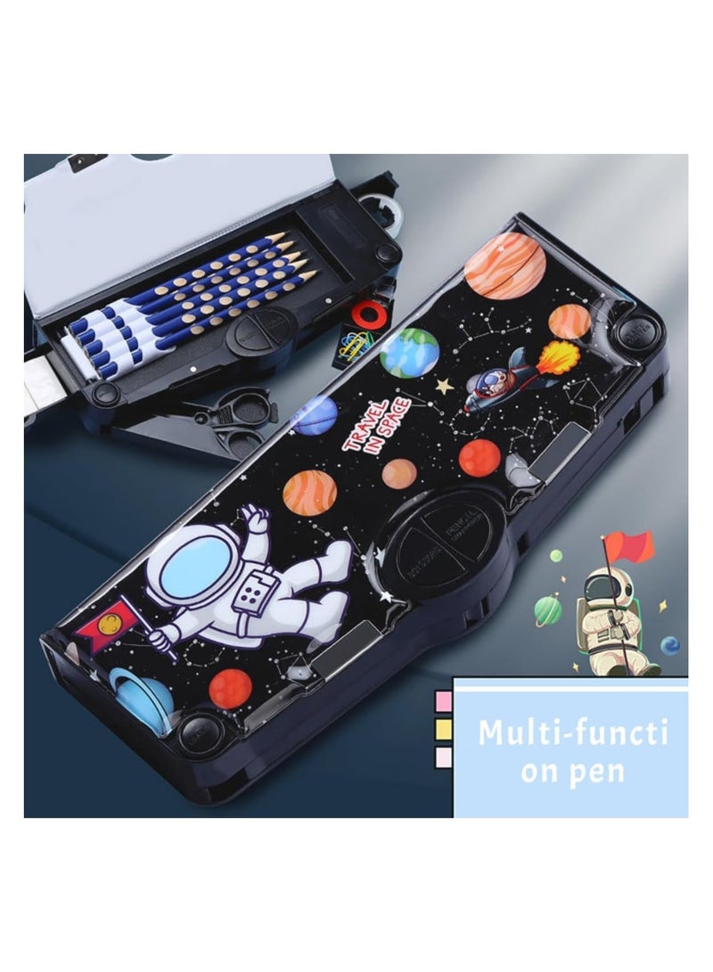 general Cute Cartoon Astronaut Boy Pencil Case, Pop-Up Multifunctional Pencil Case with Roller Knife, Timetable, School Supplies, Durable Kids Pencil Pouch with Compartment - Image 2