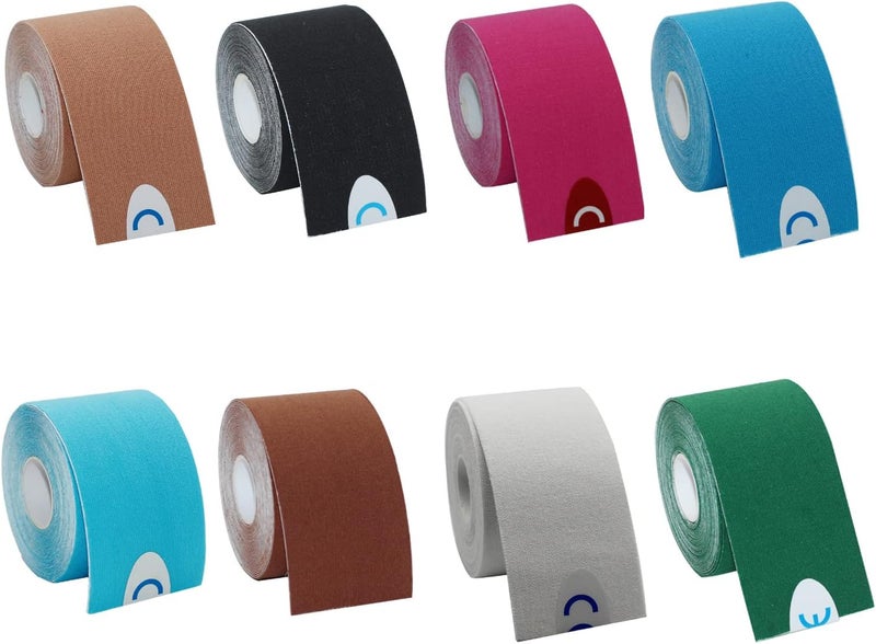 OBTANIM 8 Rolls Waterproof Breathable Kinesiology Tape, Athletic Elastic Kneepad Muscle Pain Relief Knee Taping for Gym Fitness Running Tennis Swimming (8 Colors) - Image 1