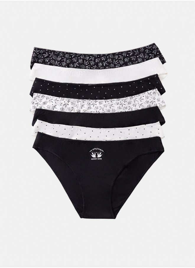 women'secret Pack Of 7 Classic Plain And Printed Cotton Panties  - Image 1