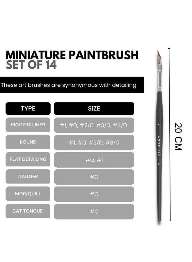 Artright Miniature Fine Detailing Thin Brush Set of 14 pcs with Brush Holder for Acrylic, Oil, Watercolor & Gouache with Paint Brush Set - Wood and Synthetic Bristle - Image 3