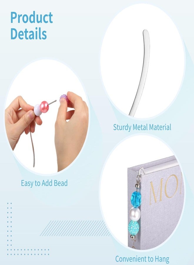 Homaisson 24 Pcs Beadable Bookmarks, Silver Metal DIY Bookmarks, Creative Book Clips with Blank Bars, Modern Pendant Bookmarks, Ideal for Crafting, Jewelry Making - Image 4