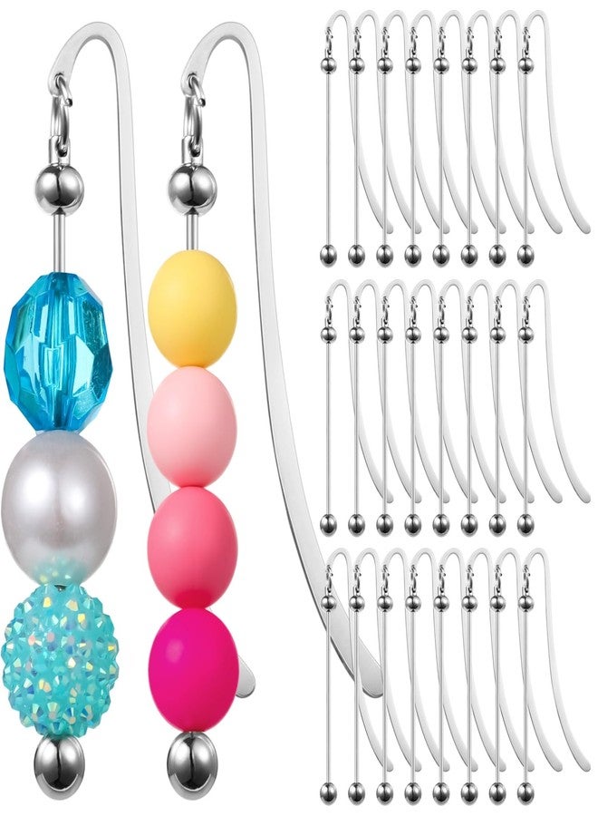 Homaisson 24 Pcs Beadable Bookmarks, Silver Metal DIY Bookmarks, Creative Book Clips with Blank Bars, Modern Pendant Bookmarks, Ideal for Crafting, Jewelry Making - Image 1