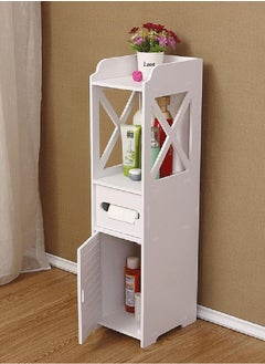 Generic 𝐅𝐅𝐃 Bathroom Storage Cabinet – Narrow PVC Floor Cabinet with Door & Open Shelf, Waterproof Space Saver Organizer for Toilet Side, Small Bathroom, Bedroom, or Kitchen  - Image 1