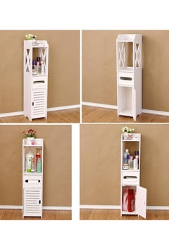 Generic 𝐅𝐅𝐃 Bathroom Storage Cabinet – Narrow PVC Floor Cabinet with Door & Open Shelf, Waterproof Space Saver Organizer for Toilet Side, Small Bathroom, Bedroom, or Kitchen  - Image 4