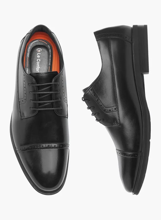 لو كونفورت Mens Textured Lace-Up Derby Shoes