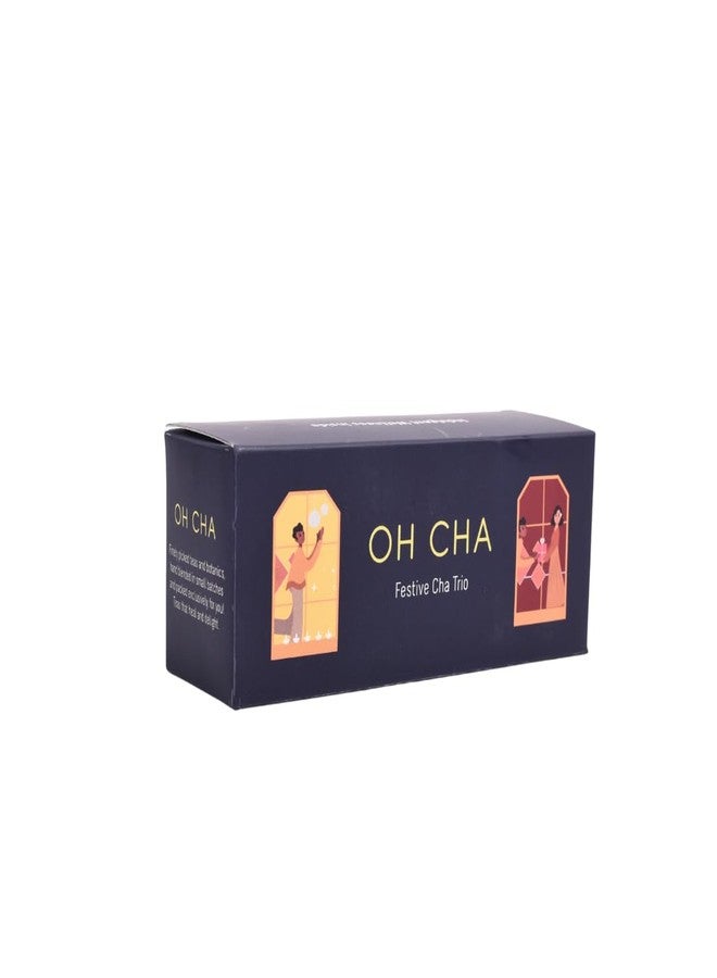 OH CHA - Festive Trio Tea Gift Set | Sampler Tea Gift Set with Hibiscus Rose, Masala Chai, Moroccan Mint in Glass Jars | Diwali Gifting Pack for Bulk Gifting, Corporate Gifting | Addition to Hampers | Diwali Gift Hamper, Festive Box - Image 2