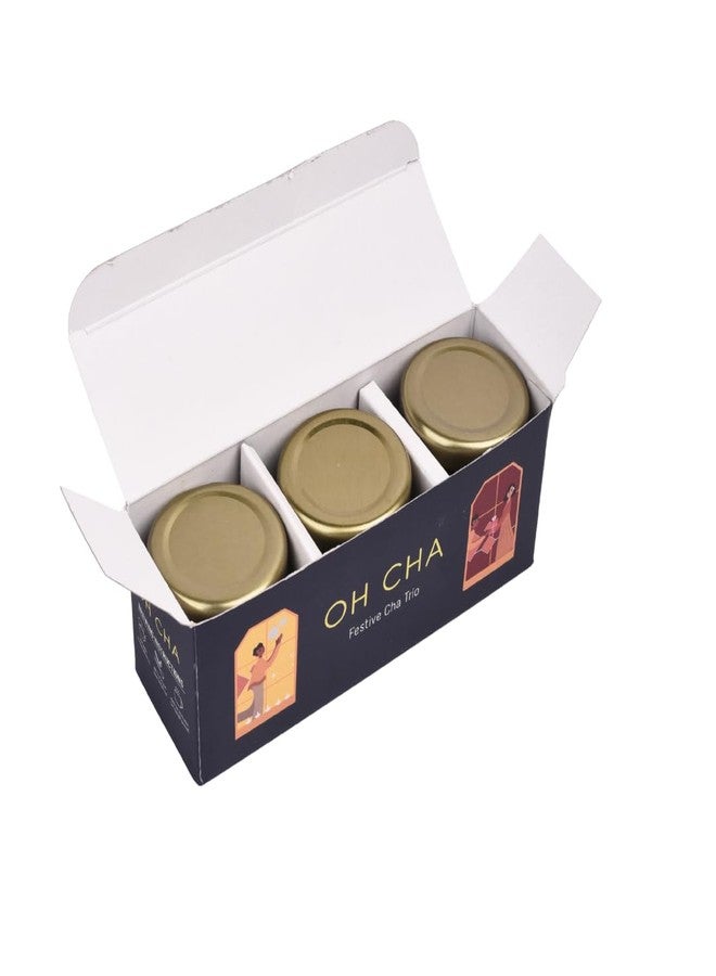 OH CHA - Festive Trio Tea Gift Set | Sampler Tea Gift Set with Hibiscus Rose, Masala Chai, Moroccan Mint in Glass Jars | Diwali Gifting Pack for Bulk Gifting, Corporate Gifting | Addition to Hampers | Diwali Gift Hamper, Festive Box - Image 4