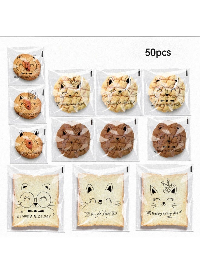 Kawkab 50pcs 15*18cm Self-Adhesive Cute Cookie Bags, Transparent Plastic Snack Bags, Seaable Bread Bags, Candy Bags, Used to Pack Bread Candy, Biscuits, Bakery, Party Gifts, Gifts, and Store Small Items such as Candy, Desserts, Jewelry, etc. - Image 1