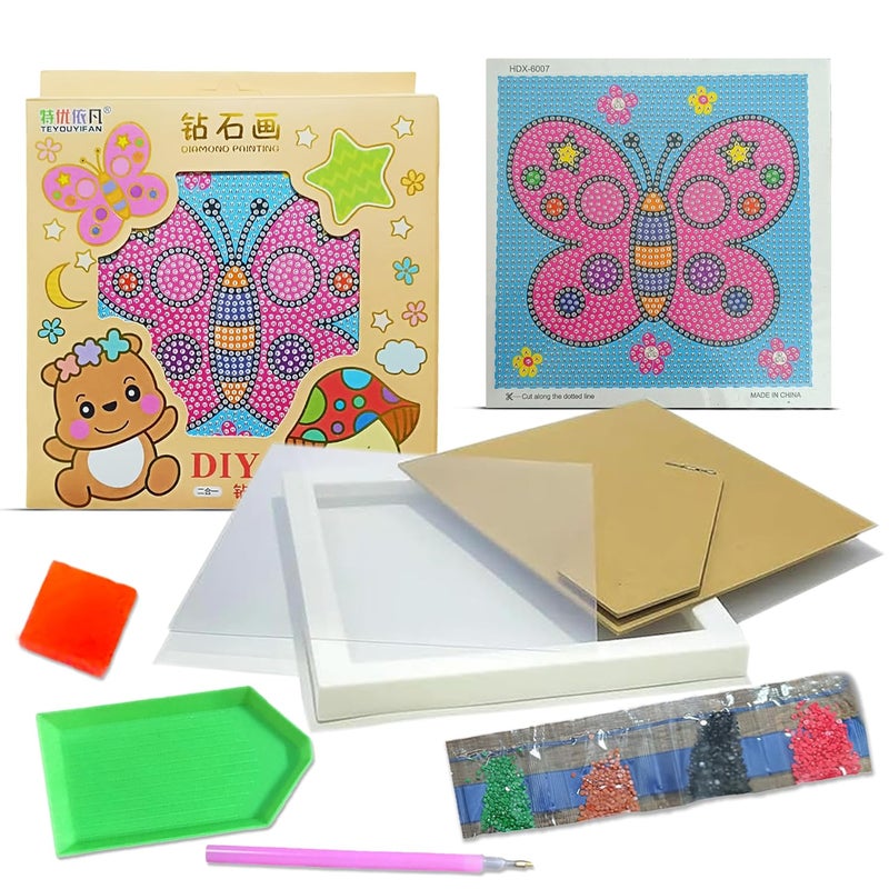 LitVibes DIY Diamond Painting Kit with Frame for Kids Adults Art Craft Set Suitable for Home Wall Decoration Fun Birthday Return Gift for Children ParentChild Game Butterfly Design