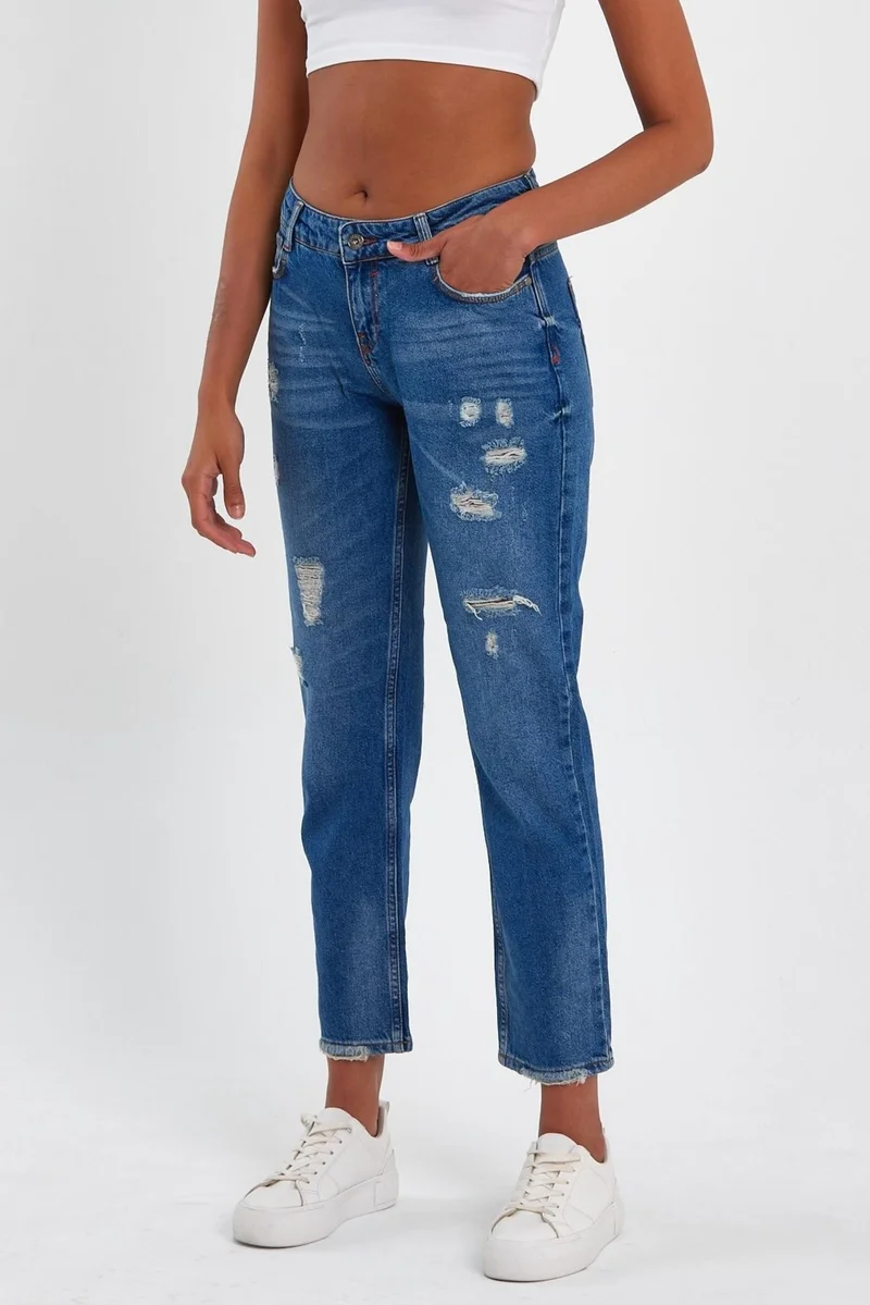 الكسندر جاردي Special Collection Ripped Detail Denim Trousers (AG-1051G)