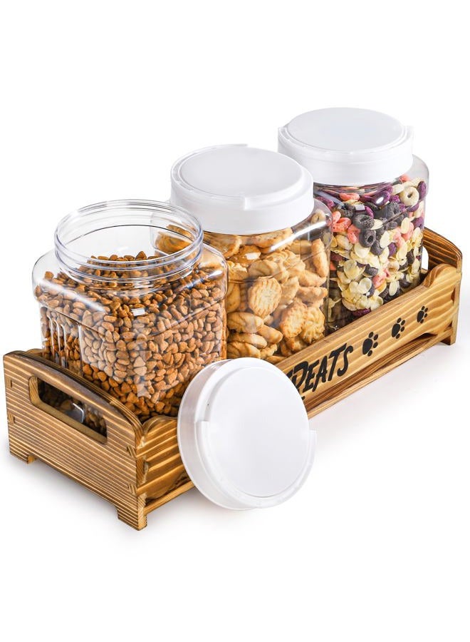 Tlence Dog Treats Container with 3 Plastic Jars, Dog Food Storage Canister with Wooden Stand, Airtight Pet Treat Holder for Dogs and Cats, Dog Snacks Treat Organizer for Kitchen Counter, Gift for Pet - Image 4