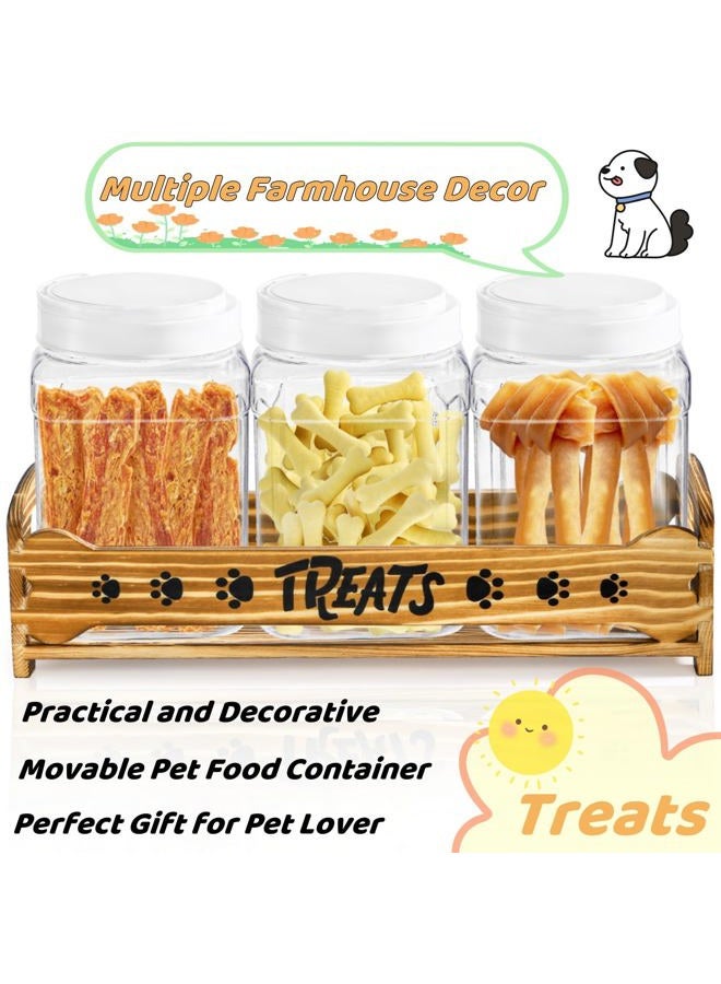 Tlence Dog Treats Container with 3 Plastic Jars, Dog Food Storage Canister with Wooden Stand, Airtight Pet Treat Holder for Dogs and Cats, Dog Snacks Treat Organizer for Kitchen Counter, Gift for Pet - Image 5
